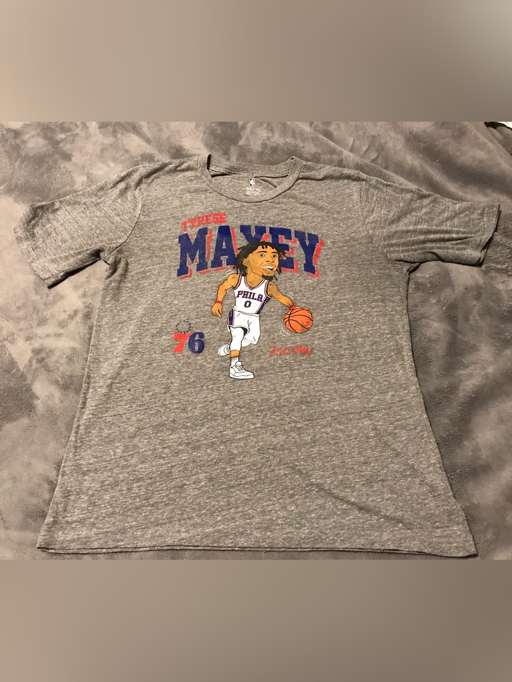 NBA Woman’s Gray 'Maxey' Cartoon Basketball Tee
